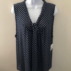 Plus Size Navy Polka Dot Sleeveless Blouse